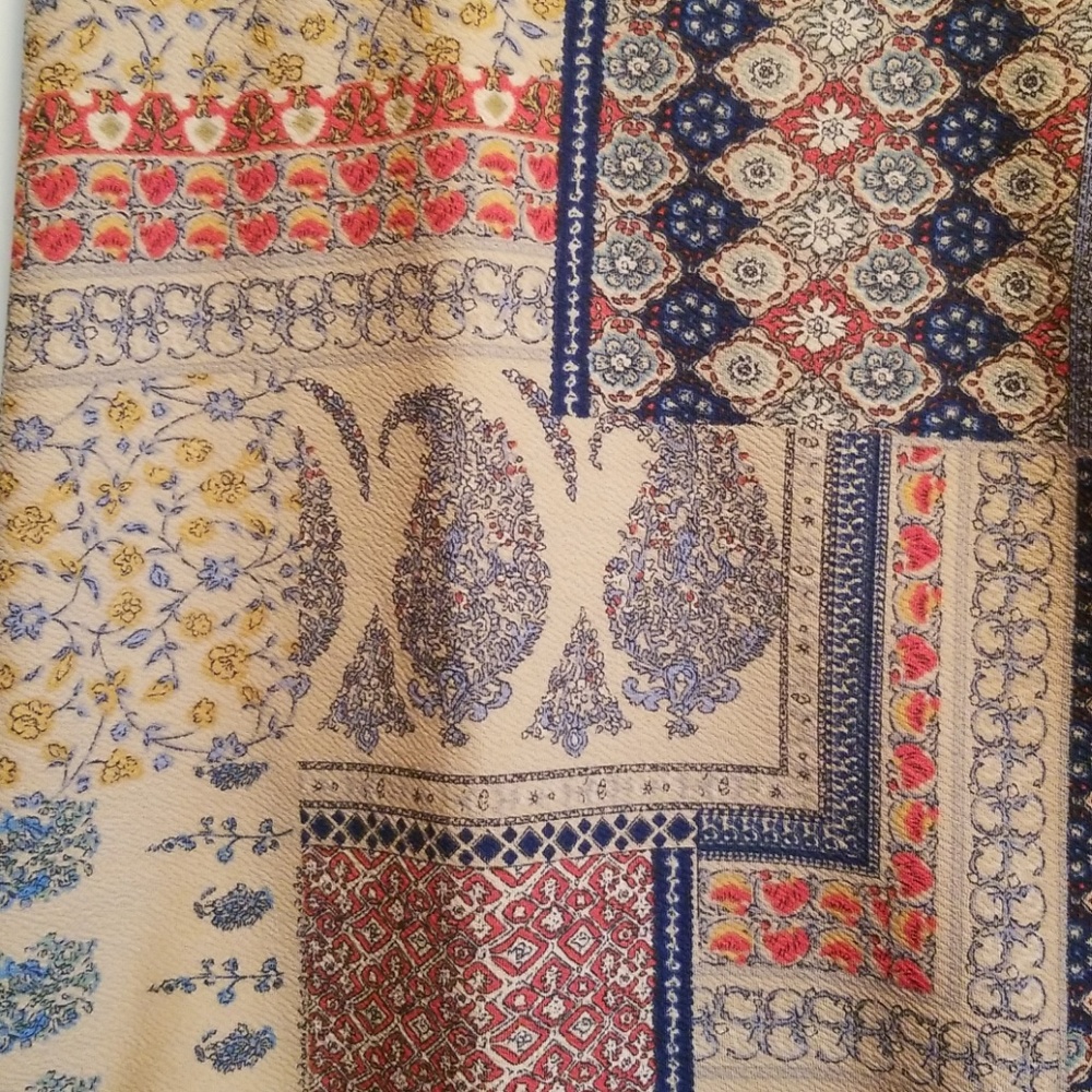 LuLaRoe Cassie Pencil Skirt 2XL, tan/red/navy